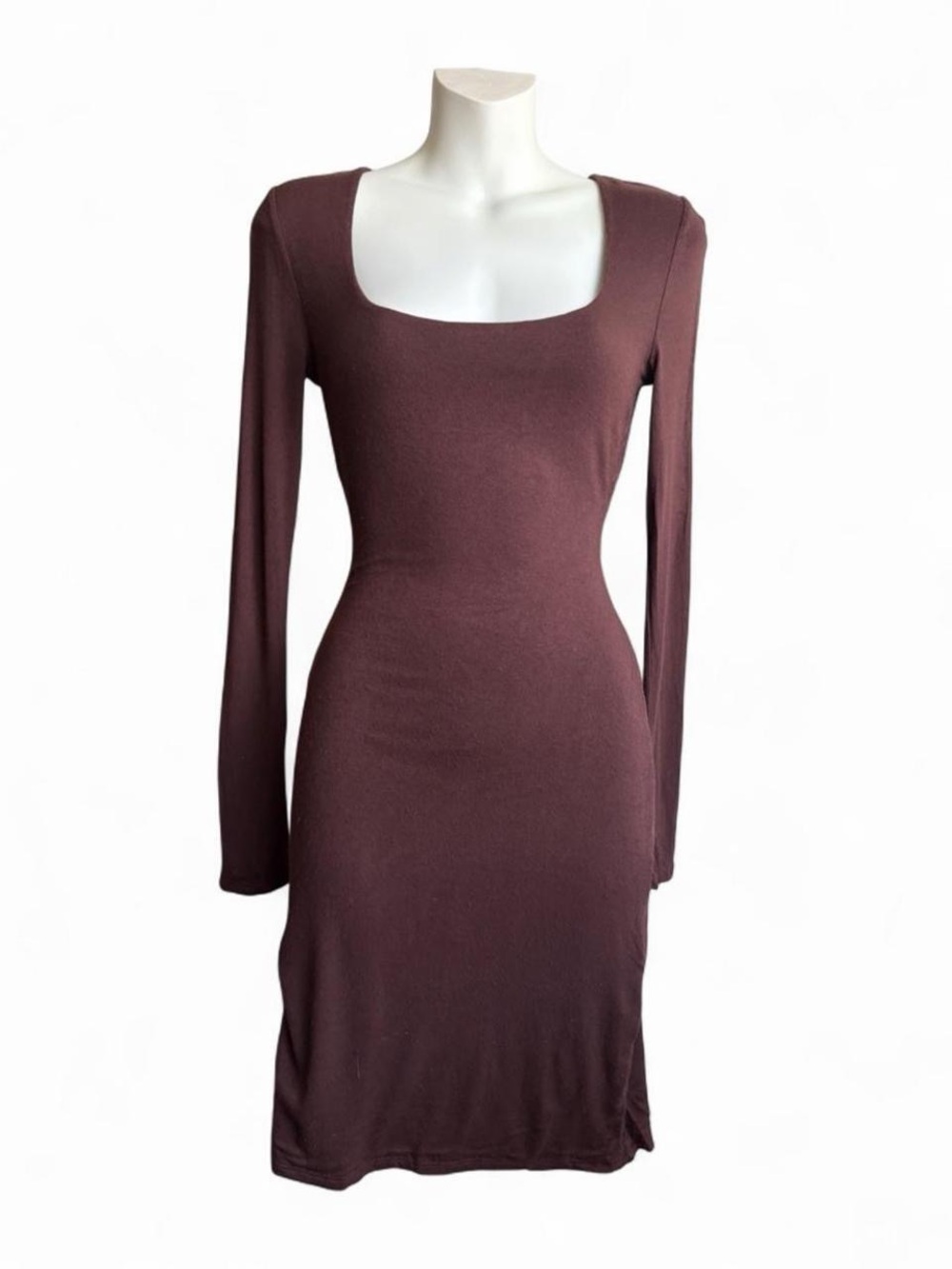 Bar III Mauve-Brown Square Neck Long Sleeve Bodycon Dress